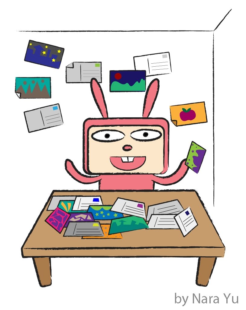 Postcard number 84 from Mexico! Only 109 more to go!! A cartoon depiction of deltiology, the collection and study of postcards, usually as a hobby.