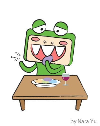 29..30..31..32! Sigh...All this counting is making me lose my appetite. A cartoon depiction of fletcherizing, which means to chew (food) slowly and thoroughly.