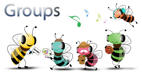 A cartoon depiction of TermWiki bees, demonstrating different groups of interest.