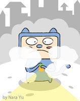 A cartoon representation of pogonip, a dense fog containing ice particles.